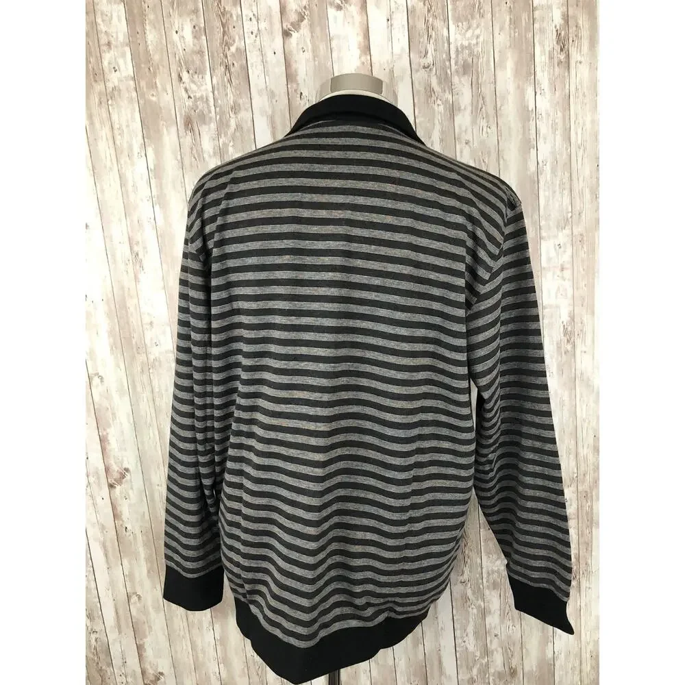Alex Polo Shirt Mens Extra Large Black Striped Sweater Pullover Long Sleeve N115